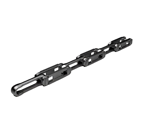 Rivetless chains, with a robust and simple construction, offers a favorable strength-to-weight ratio, making it suitable for overhead trolleys, scraper flights, and assembly conveyors. Both Standard and X styles are available in alloy steel. The X series provides bi-directional flexing, making it ideal for overhead systems with vertical curves. Numerous attachments are available, allowing for a wide range of applications.