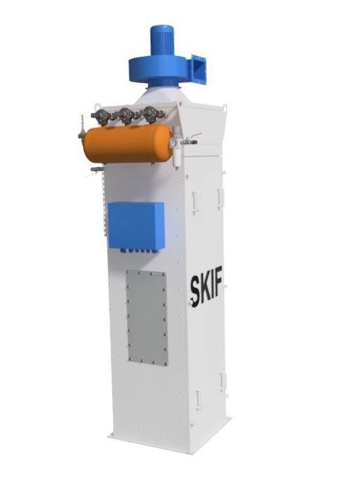 Industrial bag filtration unit for grain processing plant